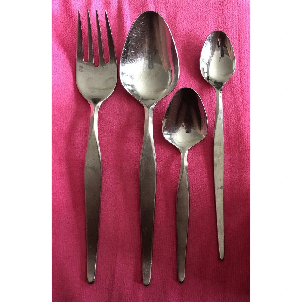 Noritake Linden 18-8 Stainless Steel Japan Serving Spoon Fork, Sugar & Tea Spoon